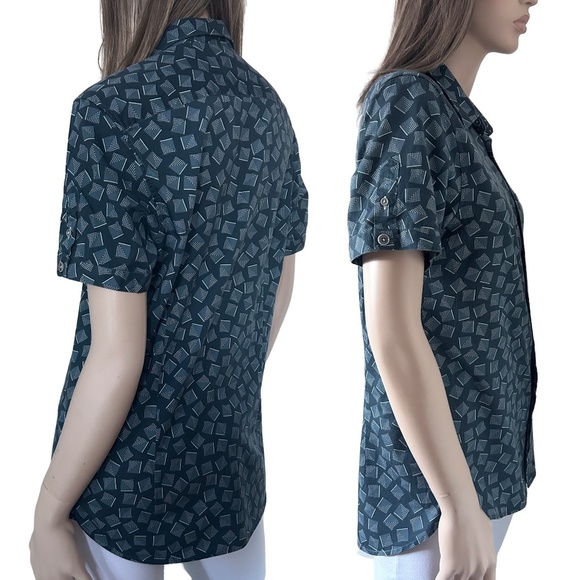 Ted Baker London Blouse Top Shirt Geometric Pattern Full Button Front Micro Dots - Picture 4 of 16